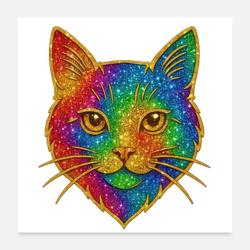 Rainbow Cat Gold Sparkle Outline Poster 24" x 24" (60x60 cm)