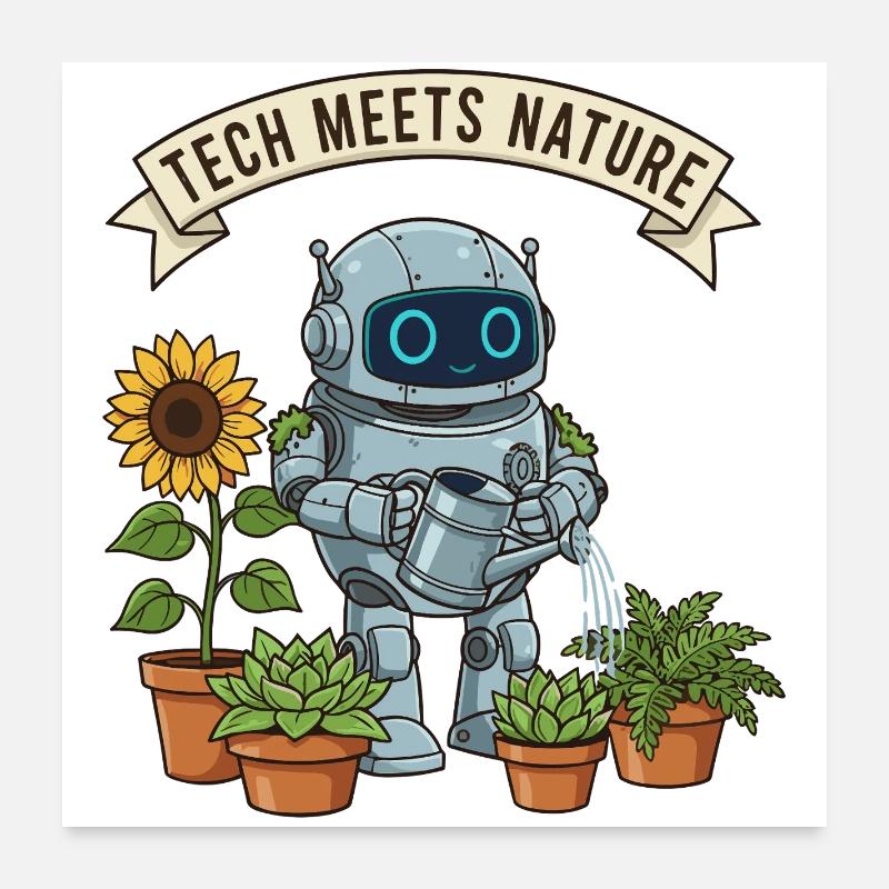 Tech trifft Natur Roboter Gärtner Poster 60x60 cm