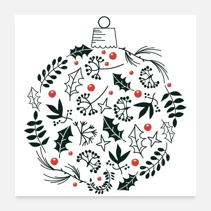 Weihnachtskugel mit Stechpalme und Vogelbeerblättern Poster 60x60 cm