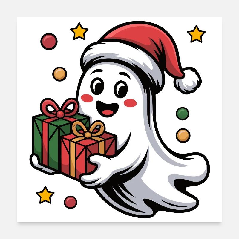 Weihnachtsgeist mit Geschenk Poster 60 x 60 cm