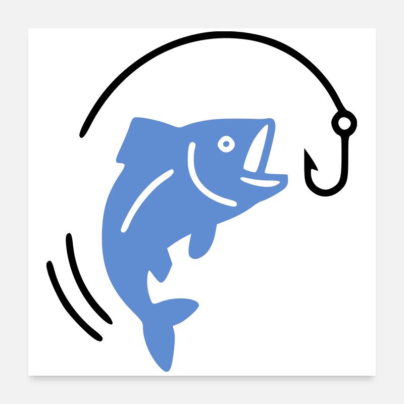 Fishing fish on hook logo Poster 24" x 24" (60x60 cm)