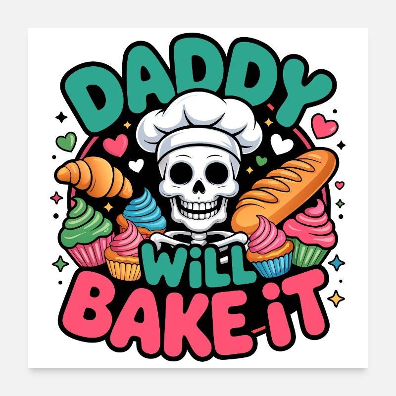 Papa le fera cuire Skeleton Chef Poster 60 x 60 cm