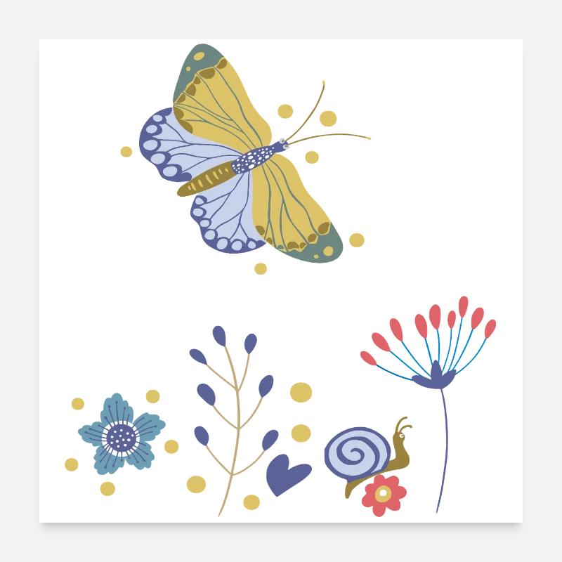 Mosaïque de Fleurs de Papillon Poster 60 x 60 cm