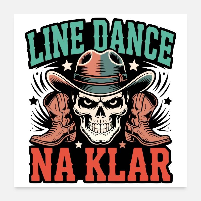 Line Dance Schädel Cowboy Poster 60x60 cm