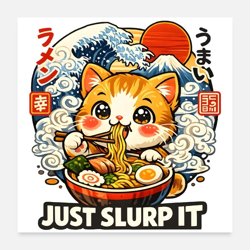 Kawaii Katze Ich brauche Ramen Poster 60x60 cm