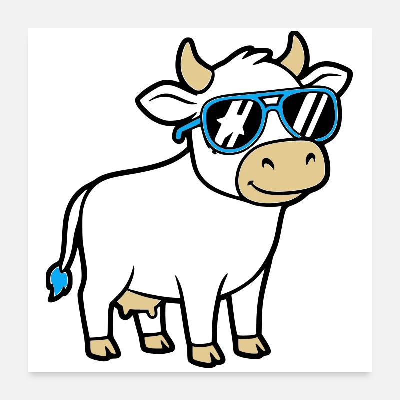 Coole Kuh Sonnenbrille Lässig Vektor Poster 60x60 cm