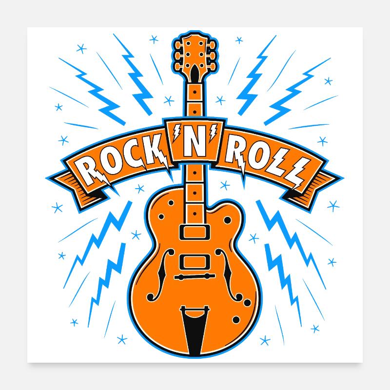 Bannière Rock’N’Roll avec guitare Poster 60 x 60 cm