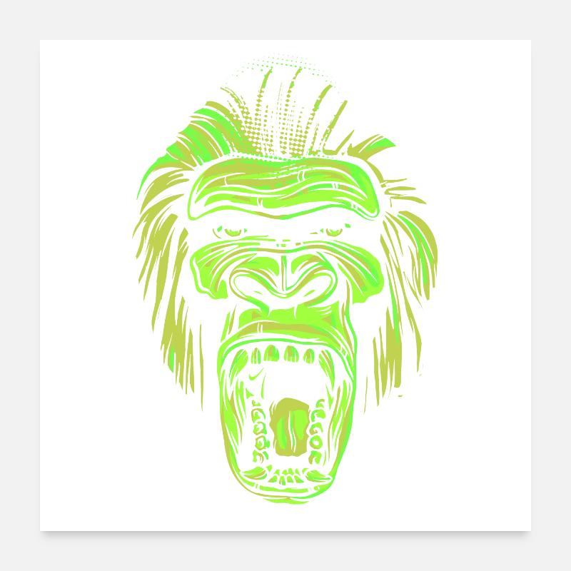 Screaming gorilla head in neon style Poster 24" x 24" (60x60 cm)