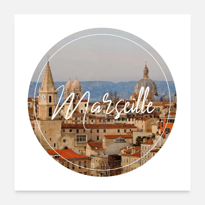Marseille Cityscape Script Poster 24" x 24" (60x60 cm)