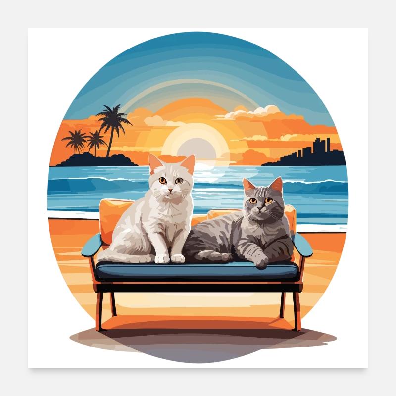 Chats sur le canapé Poster 60 x 60 cm