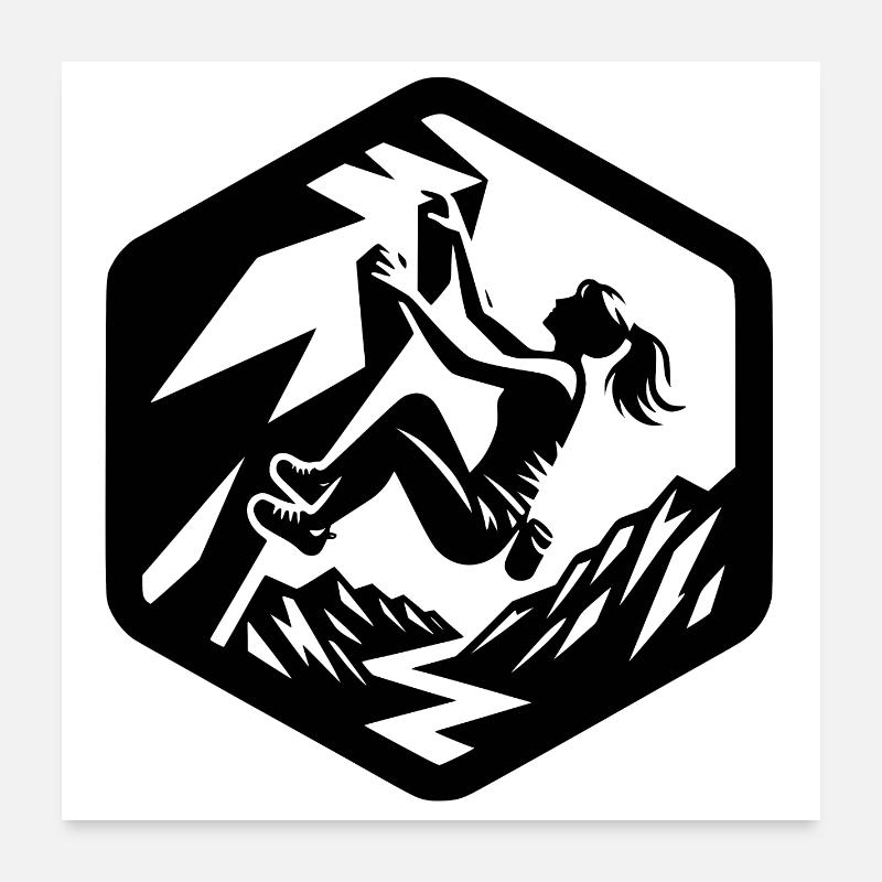 Mädchen klettern bouldern Logo Emblem Alpen - Poster 60x60 cm - Weiß