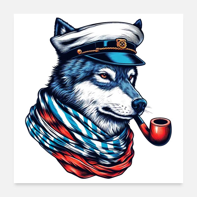Loup de mer Loup Loups - Poster 60 x 60 cm - blanc
