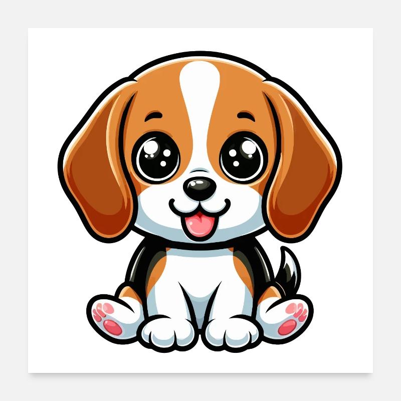 Chien Beagle Kawaii - Poster 60 x 60 cm - blanc