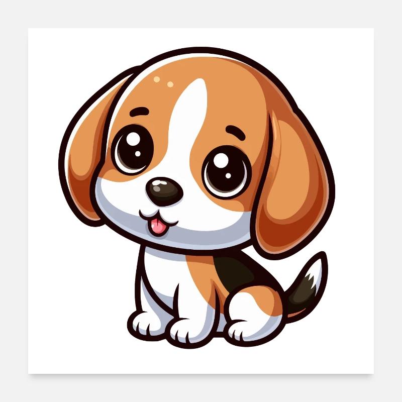 Chibi Beagle Chien - Poster 60 x 60 cm - blanc