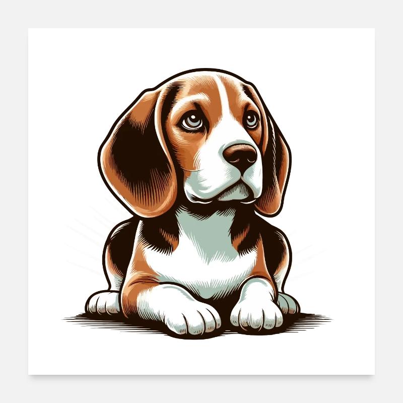 Chien Beagle allongé Poster 60 x 60 cm