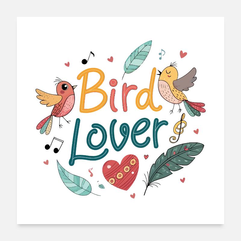 Amour des Oiseaux Design Coloré Poster 60 x 60 cm