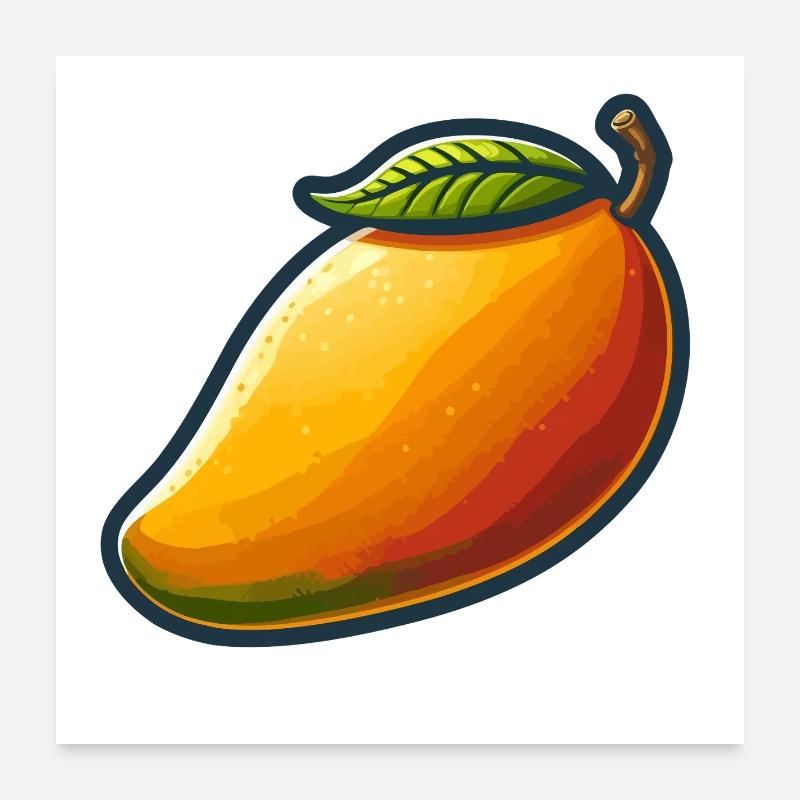 Bunte Mango mit grünem Blatt Poster 60x60 cm