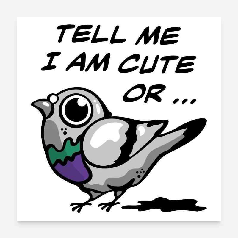 Mignon oiseau pigeon de dessin animé - Drôle d’animal urbain - Poster 60 x 60 cm - blanc