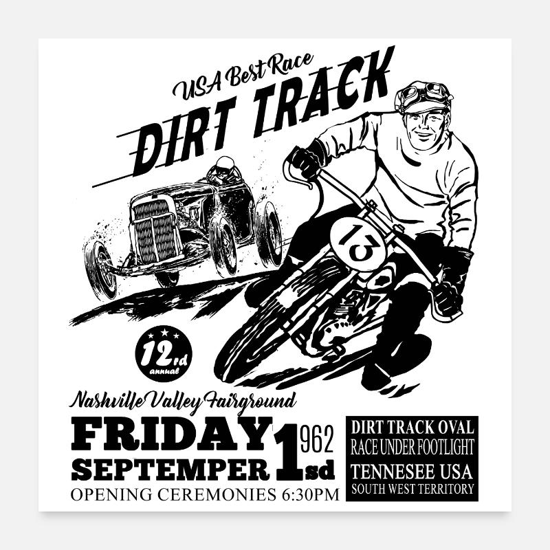 Tennesee Dirt Track Schwarz Poster 60x60 cm