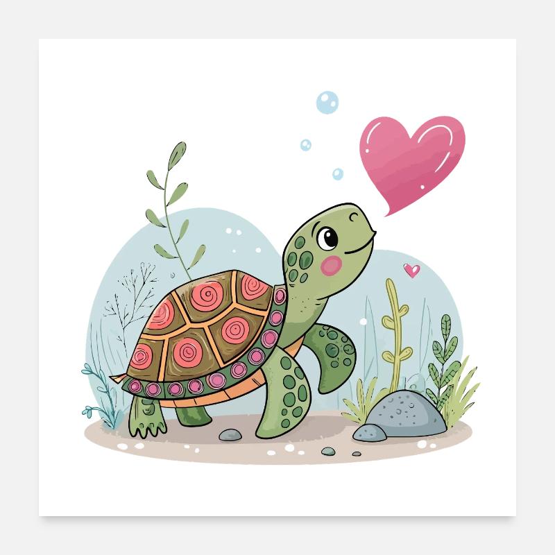 Dreamy turtle with a floral heart Poster 24" x 24" (60x60 cm)