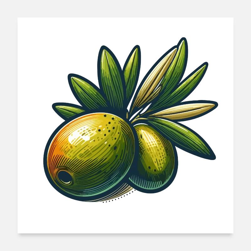 Illustration dOlives et Feuillage Poster 60 x 60 cm