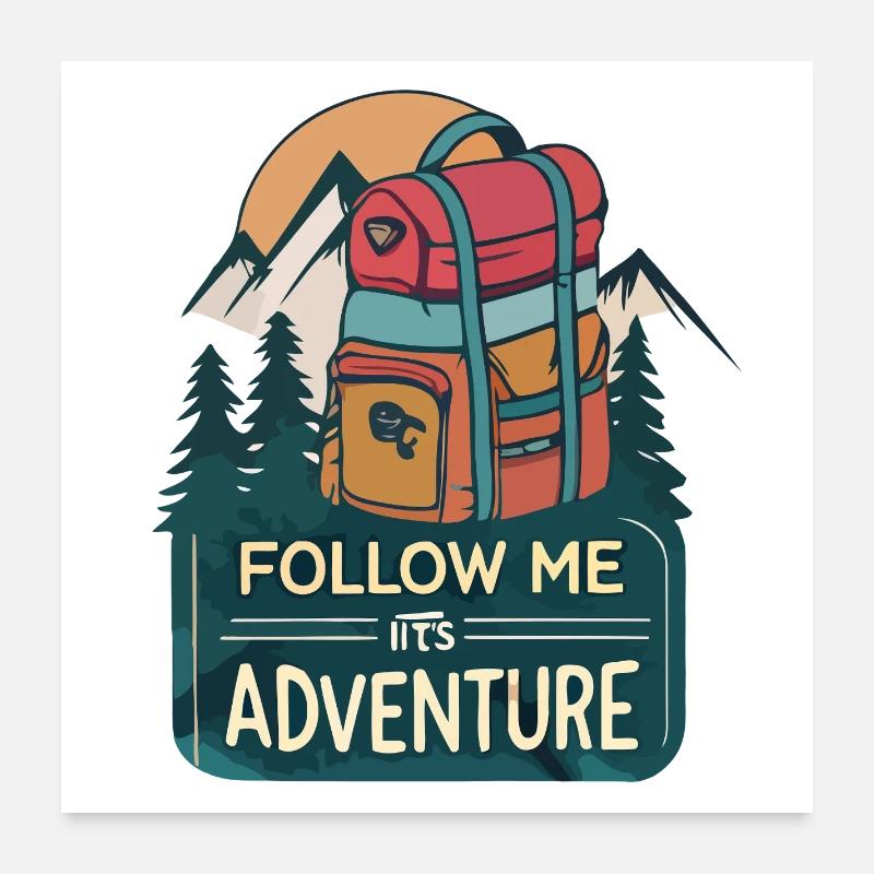 Adventure Backpack Mountains Forest Poster 24" x 24" (60x60 cm)