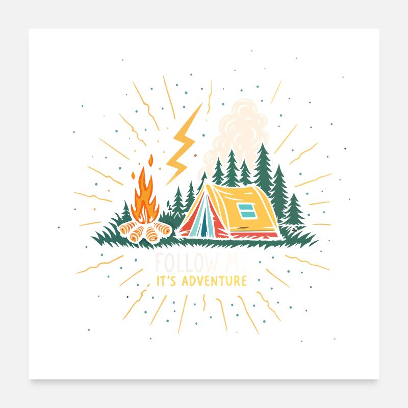 Camp Adventure: Tent and Fire Poster 24" x 24" (60x60 cm)