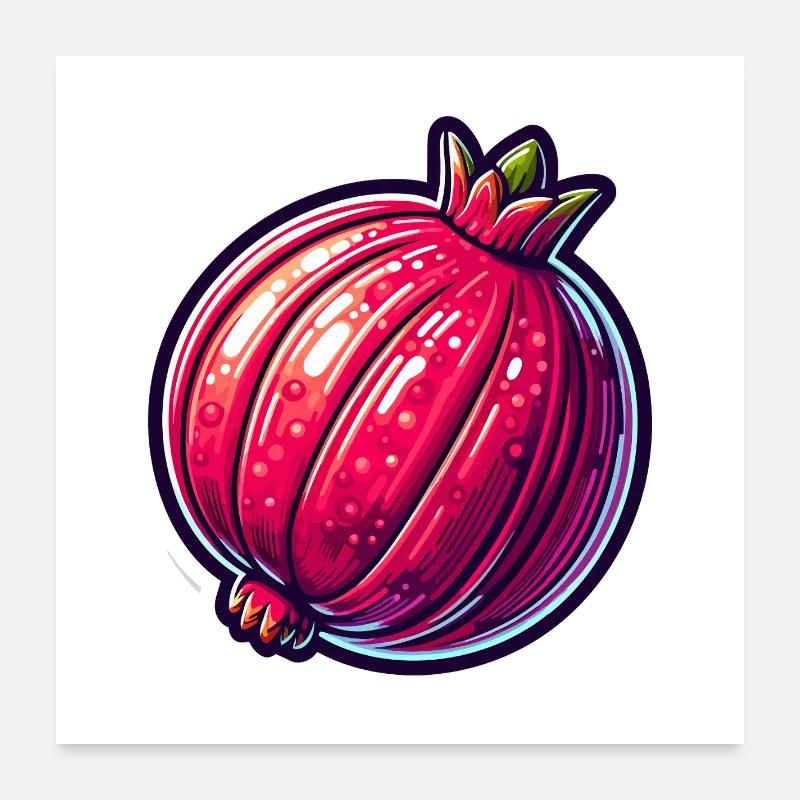 Vibrant Hyper-Realistic Pomegranate Illustration Poster 24" x 24" (60x60 cm)