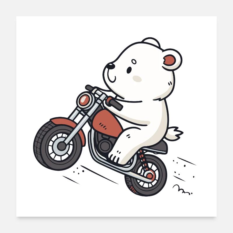 Eisbär Biker Retro Motorrad Poster 60x60 cm