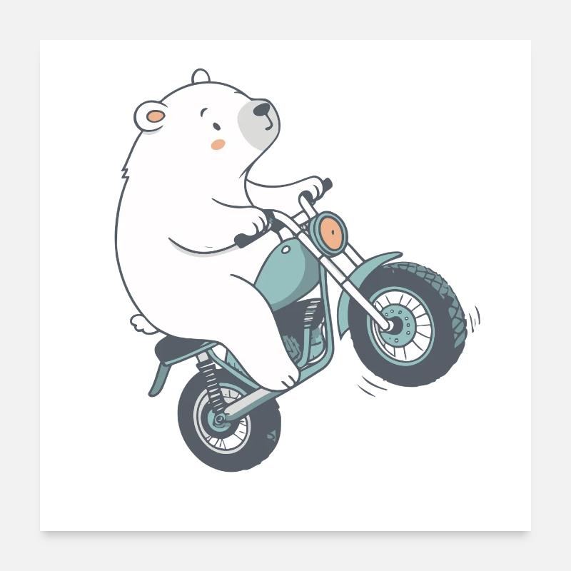Polar Bear on Vintage Motorcycle Poster 24" x 24" (60x60 cm)