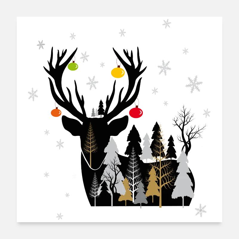 Winter forest with reindeer Poster 24" x 24" (60x60 cm)