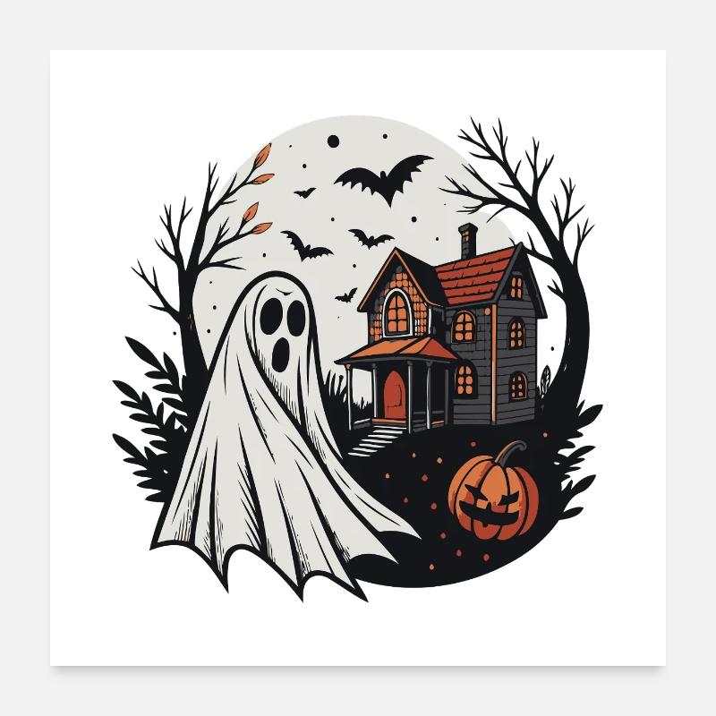 Fantome et Maison Hantée Nuit Poster 60 x 60 cm
