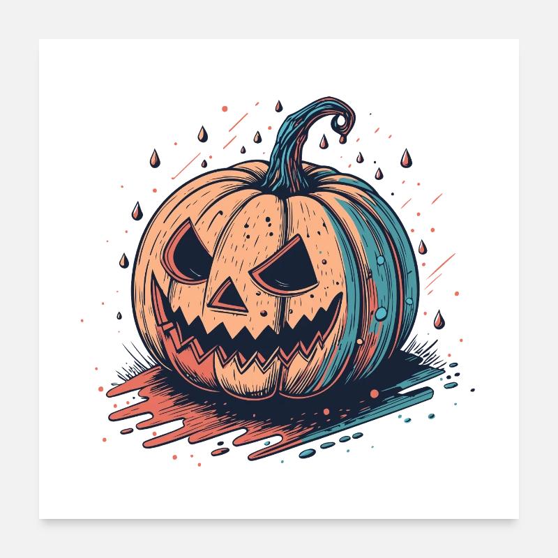 Pumpkin Neon Halloween JackoLantern Poster 24" x 24" (60x60 cm)