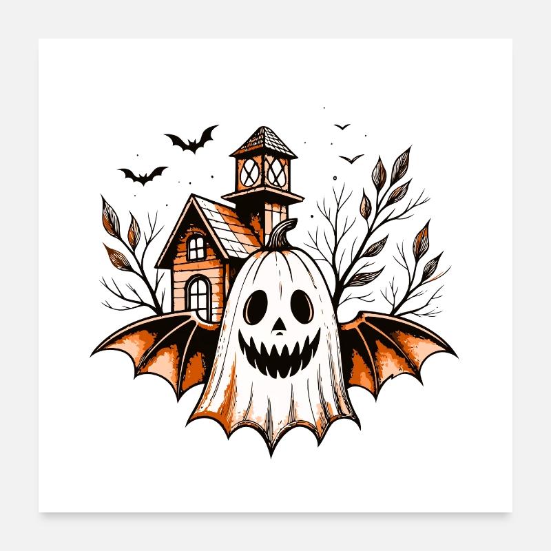 Ghost Pumpkin and Haunted House Poster 24" x 24" (60x60 cm)