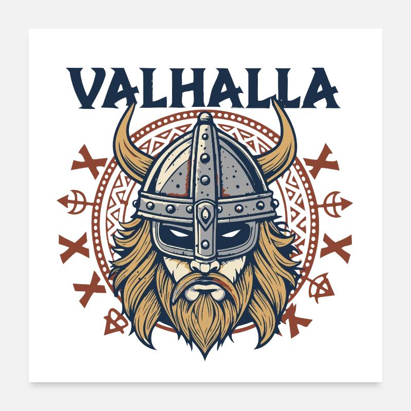 Valhalla Viking Helm Illustration Poster 24" x 24" (60x60 cm)
