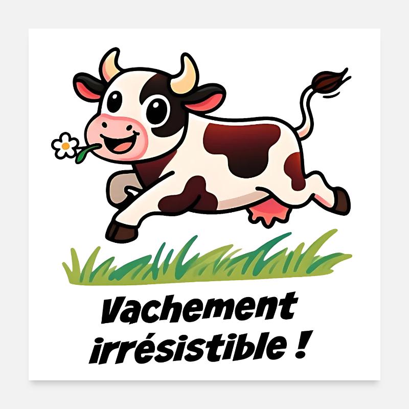 Cow bouncing meadow damn irresistible! Poster 24" x 24" (60x60 cm)