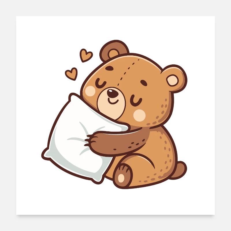 Soft cuddly bear on pillow Poster 24" x 24" (60x60 cm)