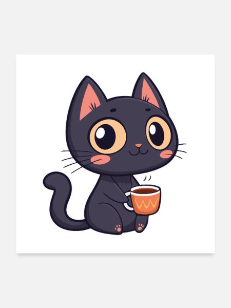 Chat noir café adorable - Poster 60 x 60 cm - blanc - Devant