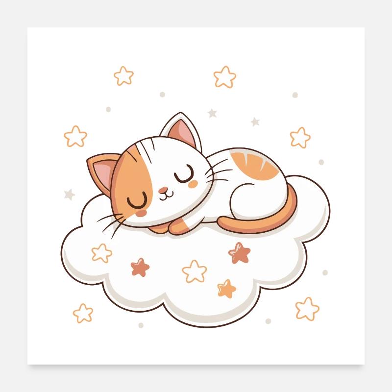 Chaton rêveur sur nuage Poster 60 x 60 cm