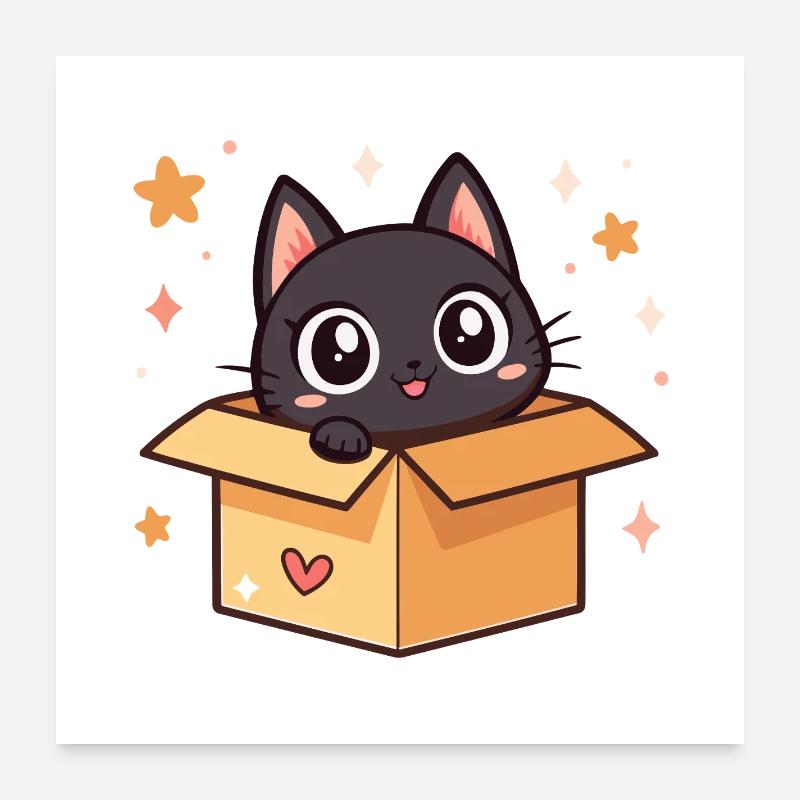 Chat noir mignon dans une boîte Poster 60 x 60 cm