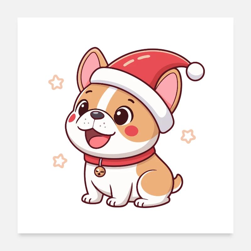 Chiot Festif Noël Santa Poster 60 x 60 cm