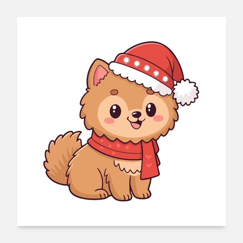 Chiot Noël Bonnet Écharpe Poster 60 x 60 cm