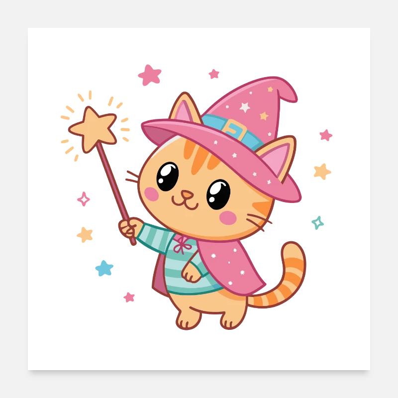 Chat Sorcier Étoilé Magicien Poster 60 x 60 cm