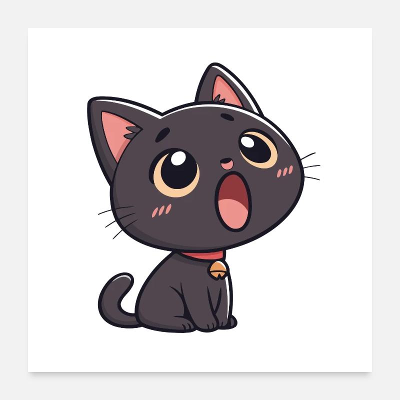Chat Noir Émerveillé Poster 60 x 60 cm
