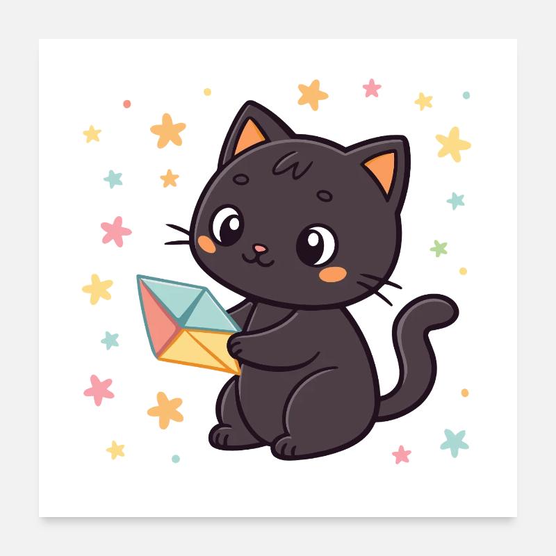 Black Cat and Origami Envelope Poster 24" x 24" (60x60 cm)