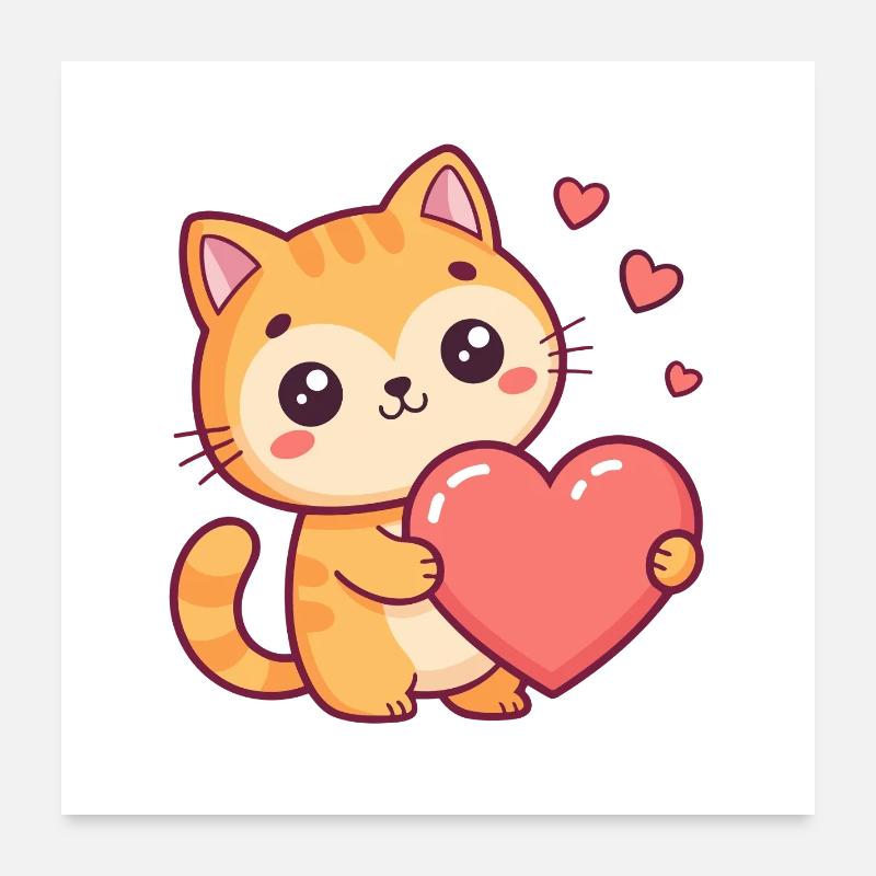 Süße Katze hält ein Herz Poster 60x60 cm