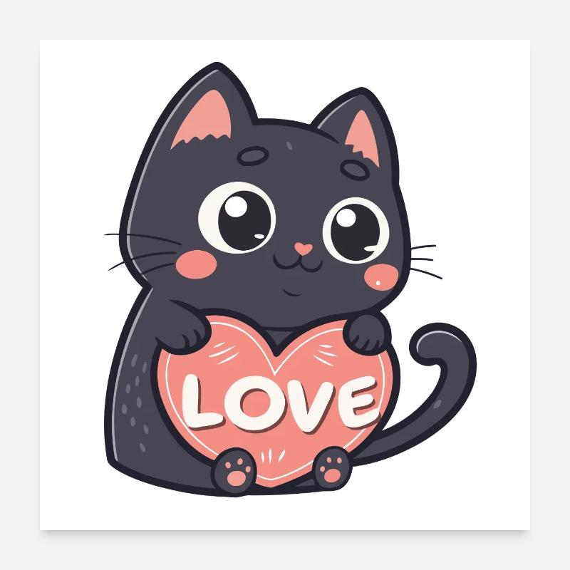 Black Cat Cuddle Heart Love Poster 24" x 24" (60x60 cm)