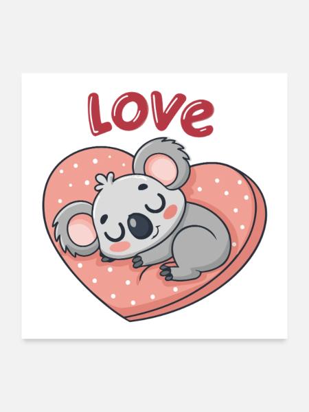 Koala d'amour sur cœur pastel - Poster 60 x 60 cm - blanc - Devant