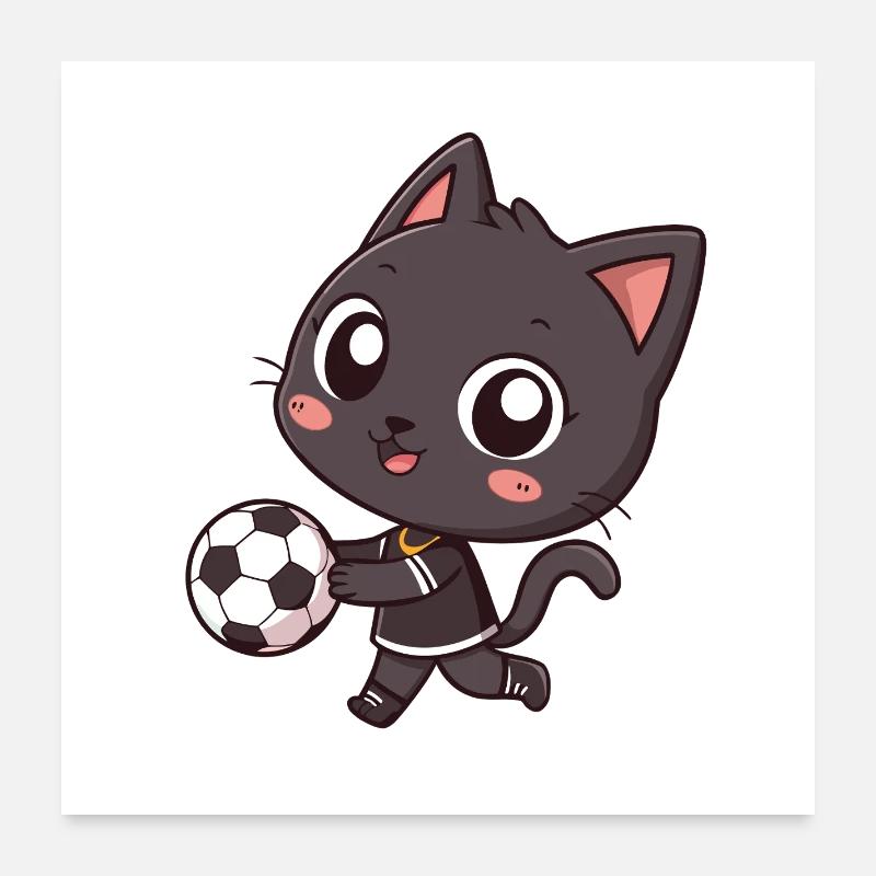 Chat noir sportif avec ballon Poster 60 x 60 cm