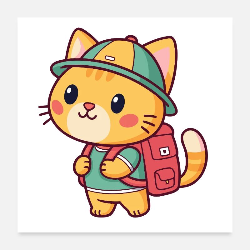 Chat explorateur au sac dos Poster 60 x 60 cm